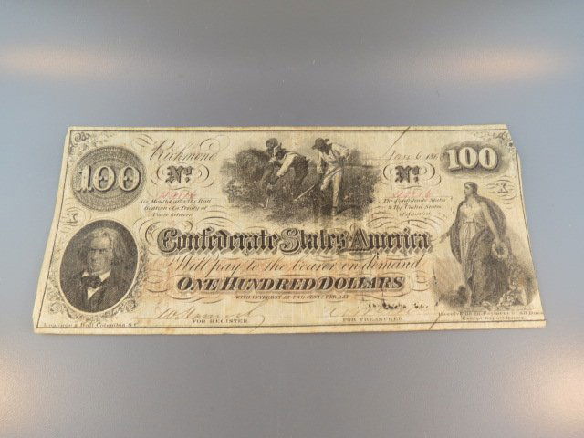 1863 Confederate $100.00 Note, (1 of 2)