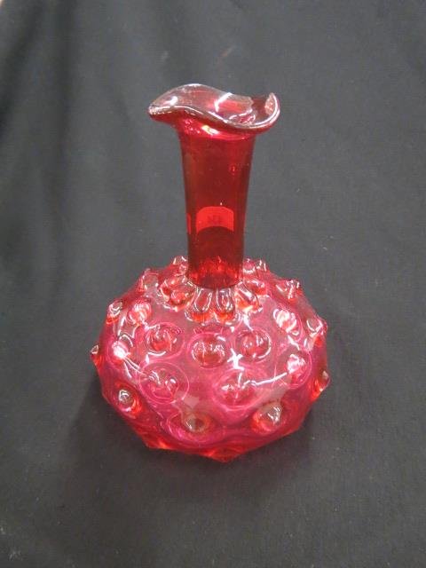 Cranberry Art Glass Vase,: hobnail decor, stick neck, 8 1/2", late 19th century.