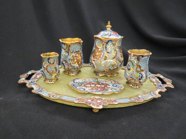 French Champleve Enameled Dresser Set, (1 of 7)