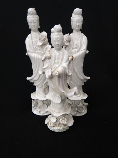3 Chinese Blanc de Chene Pottery Figuines, (1 of 4)