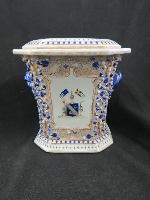 Chinese Armorial Porcelain Bough Vase,: floral inset top, crests, handled, 18th century, scarce.....Armorial Porcelain -A brief historyCoats of Arms originated as identifying features in battle with knights wearing identifiable colours, pat