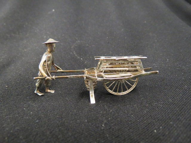 Chinese Silver Miniature Farmer & Cart, (1 of 3)