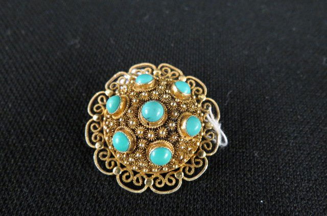 Chinese Turquoise & Silver Brooch, (1 of 3)