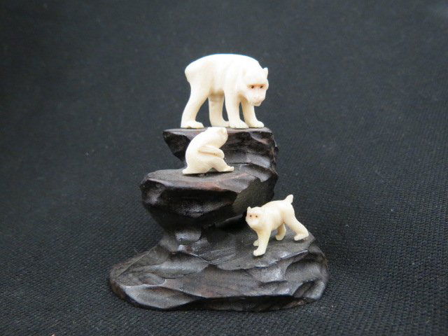 Carved Ivory Figurine with Three Monkeys, (1 of 3)
