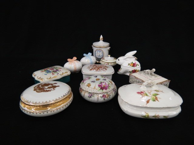 Collection of 11 Dresser Boxes,: Nippon, Limoges, German & more.