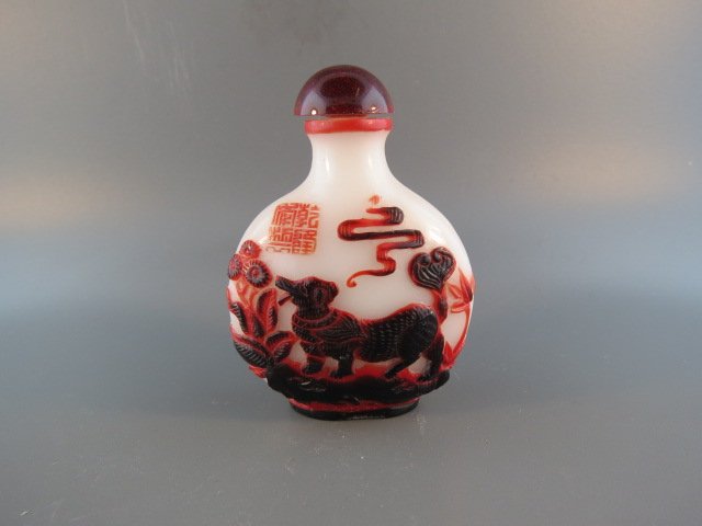 Red & Black Overlay Glass Snuff Bottle, (1 of 2)