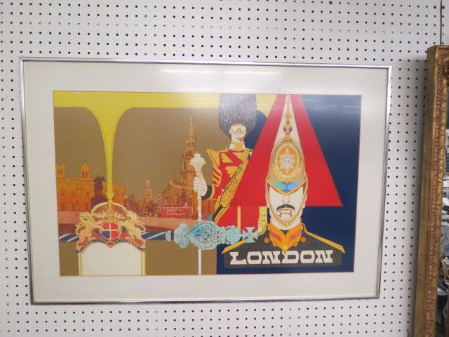 Robert "Bob" Peak, illustration artwork. "London".: with guard and policeman, parliament and more, original 1970's for a publication, image area, unsigned, image area 20" by 32"...Robert "Bob" Peak was born May 30, 1927 in Trinidad, Colorado. He grew u