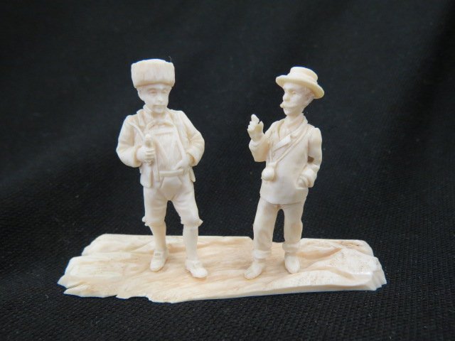 European Carved Ivory Figurine of Two Men, (1 of 3)