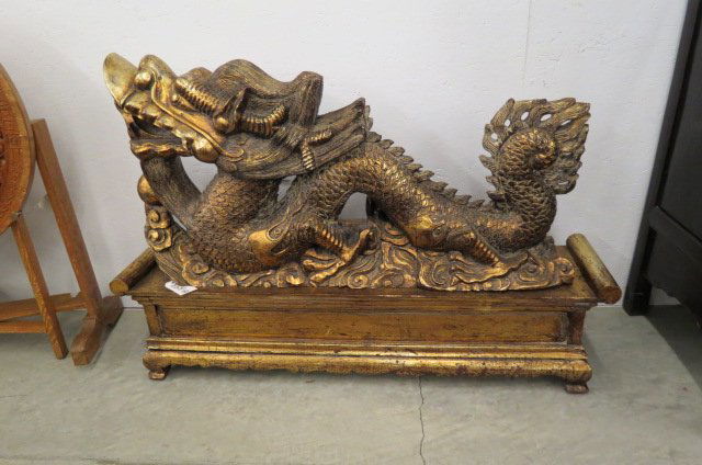 Chinese Carved Wooden Dragon Statue, (1 of 3)