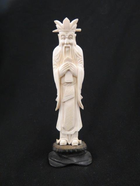 Chinese Carved Ivory Figurine of an Elder, (1 of 3)