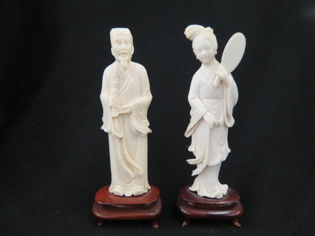 Two Chinese Carved Ivory of a Man & Woman, (1 of 3)
