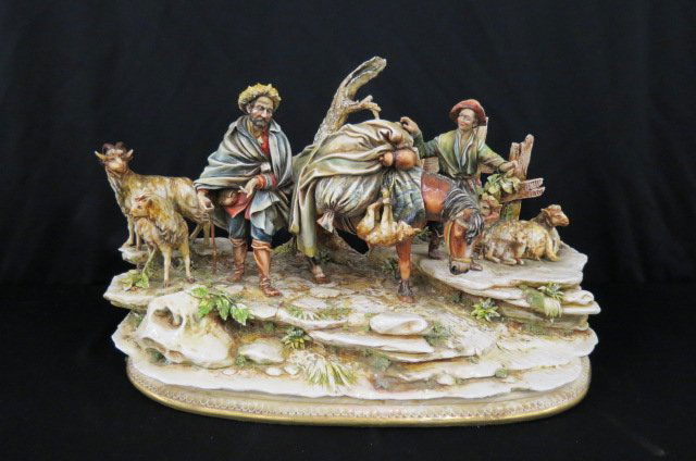 Antonio Borsato Capodimonte Porcelain Group: Figurine, "The Nomads", #1155, scarce, retails at $3399.00, 13" tall, 22" wide, excellent....Borsato loved womenm, as most Italian men do. He created all kinds of women, both secular and religious. Hi