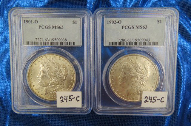 2 Morgan Silver Dollars, (1 of 2)