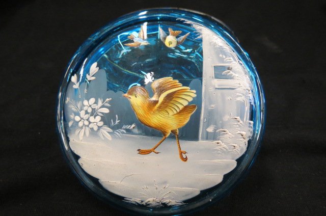 Mary Gregory Art Glass Dresser Box, Baby Chick, (1 of 3)