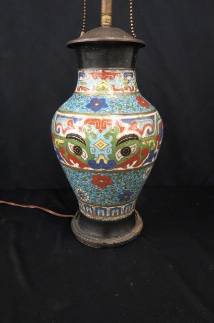 Japanese Champleve Bronze Lamp, (1 of 3)
