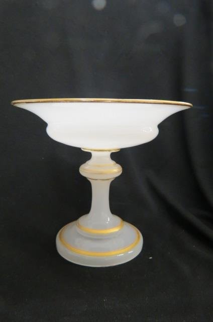 Opalene Art Glass Compote,: white with gold trim, 8", 19th century.