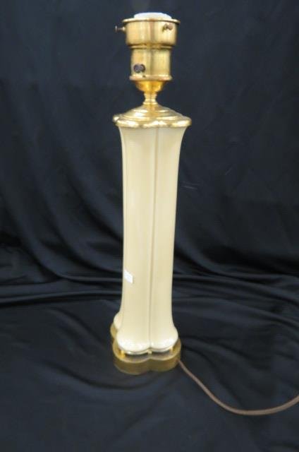 Rookwood Art Pottery Lamp,: soft yellow brown, 16 1/2" body, excellent.Maria Longworth Nichols Storer, daughter of wealthy Joseph Longworth, founded Rookwood Pottery in 1880 as a result of being inspired by what she saw at the C