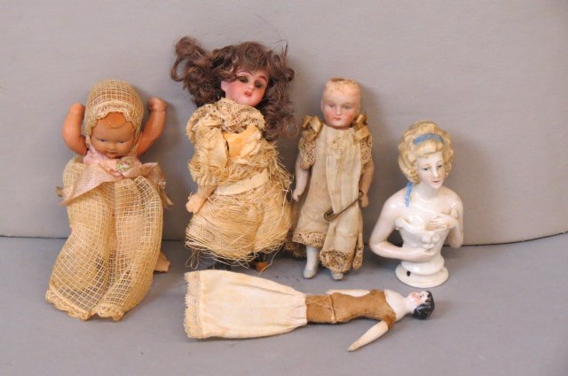 5 Antique Miniature Dolls and Half Doll, (1 of 3)