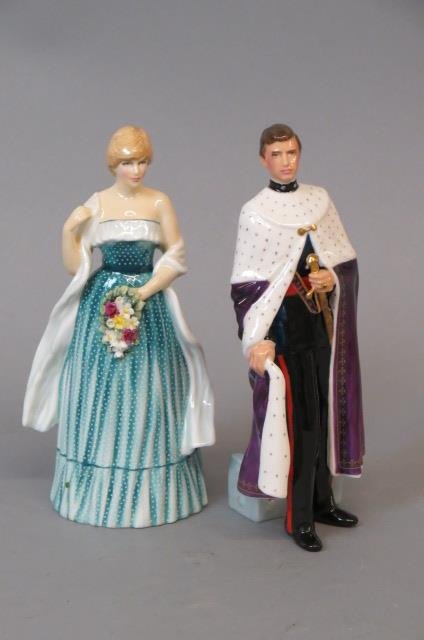 2 Royal Doulton Figurine "Lady Diana Spencer",: "H.R.H. Prince of Wales", HN-2883 and HN-2885, 7.5 to 8", both #704 of 1500, excellent.
