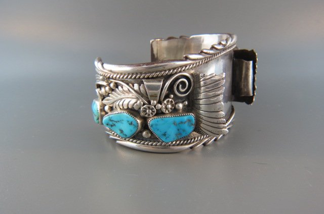 Indian Turquoise and Sterling Watch Bracelet, (1 of 4)