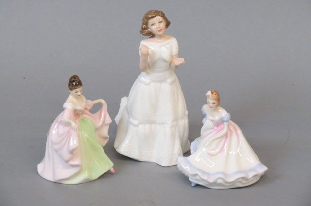 3 Royal Doulton Figurines; "Ninette",: HN-3215, "Sara" HN-3219, and "Welcome", HN-3764, tallest is 6", all excellent.