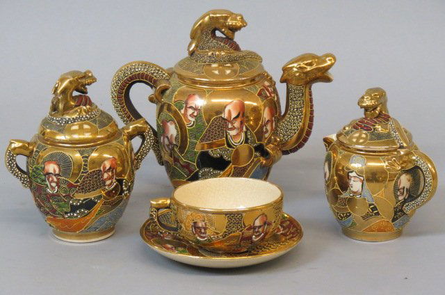 15 pcs. Japanese Satsuma Pottery Tea Service, (1 of 3)