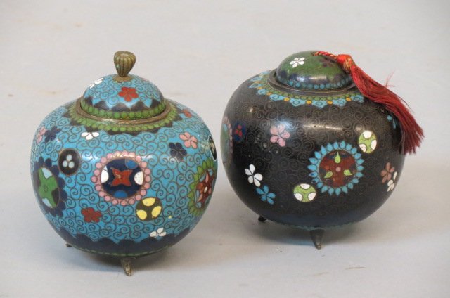 2 Japanese Cloisonne Covered Jars, (1 of 2)