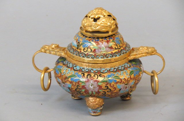 Chinese Cloisonne Censor, (1 of 2)