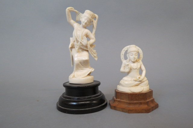 2 Carved Ivory Figurines from India, (1 of 4)