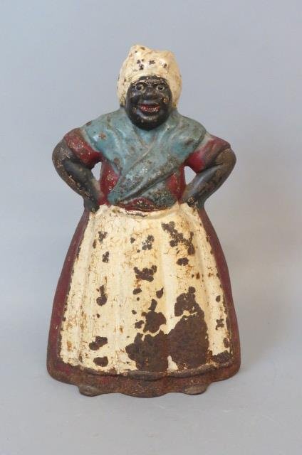 Black Americana Cast Iron Figural Doorstop of: Mammy, 13.5" tall, all original.