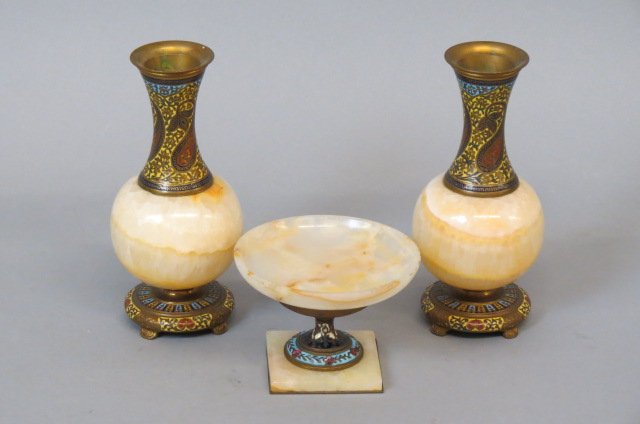 3 pcs. of French Champleve Bronze and Onyx, (1 of 6)