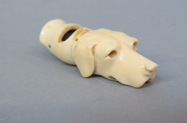 Carved Ivory Figural Hound Dog Whistle, (1 of 2)