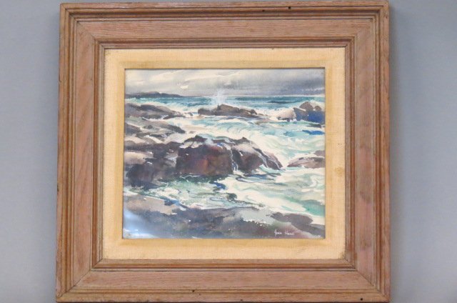 John Hare Watercolor of a Rocky Shoreline, (1 of 3)