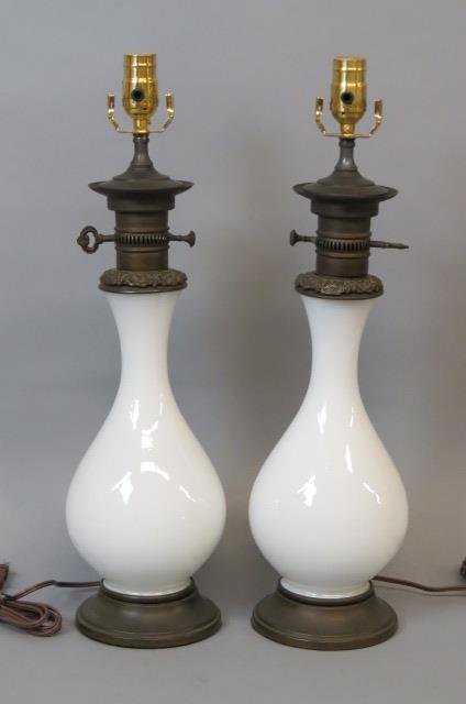 Pair of Opalene Glass Table Lamps, (1 of 2)