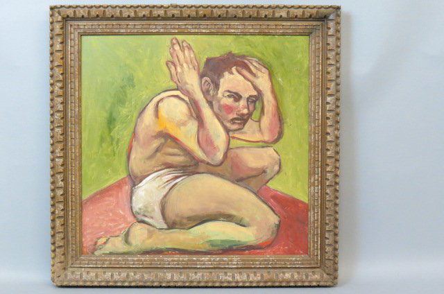 Louis Schaff Oil Painting of Seated Man,: agonizing, Ashcan school style, well listed artist 1898-1982, on masonite, image area 21" x 22"......LOUIS LAZARE SCHAFF - (American Artist, 1898-1982) Schaff was born in New York, July 28, 1898. His