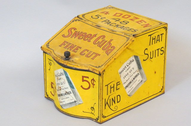 Early Tobacco Store Tin "Sweet Cuba",: 5 cents, fine cut, 8" x 10.75".