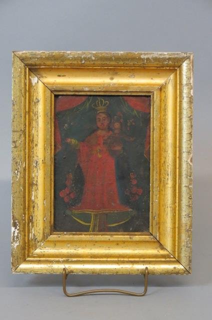 Retablo or Santos Religious Painting on Tin, (1 of 2)