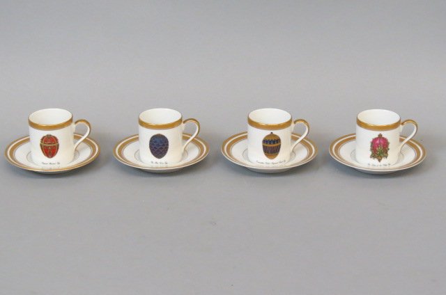 4 Faberge Porcelain Demitasse Cups and Saucers, (1 of 3)