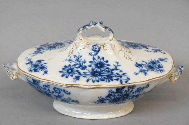 Flow Blue Ironstone Covered Vegetable Server, (1 of 2)