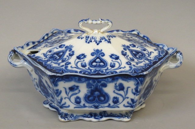 Flow Blue Ironstone "Oxford" Covered Tureen, (1 of 4)