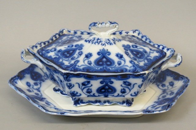 Flow Blue Ironstone "Oxford" Covered Server, (1 of 4)