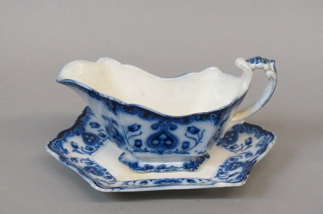 Flow Blue Ironstone "Oxford" Gravy Boat & (1 of 2)