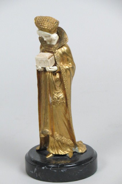 Dominique Alonzo Bronze & Ivory Statue of Lady, (1 of 4)