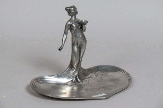 Art Nouveau Pewter Calling Card Tray, (1 of 4)
