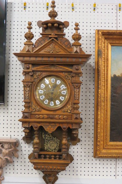 European Carved Oak wall Clock, (1 of 4)