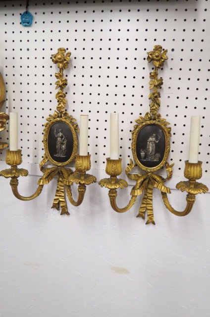 Pair of French Dore Bronze Sconces, (1 of 3)