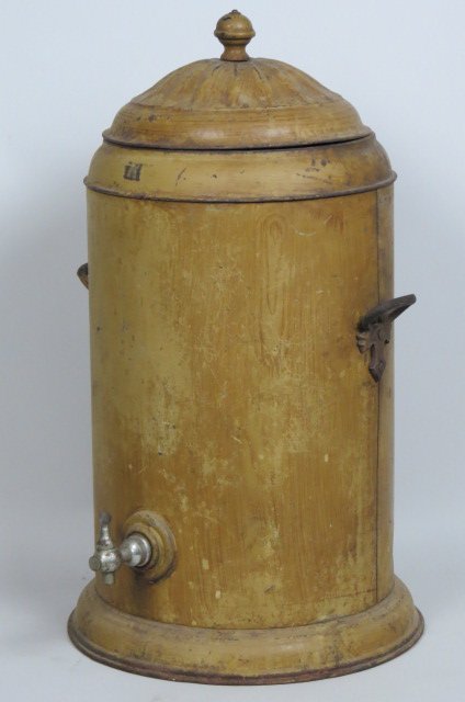 19th Century Water Cooler,: tan painted, lined, spout & handled, 21" tall.