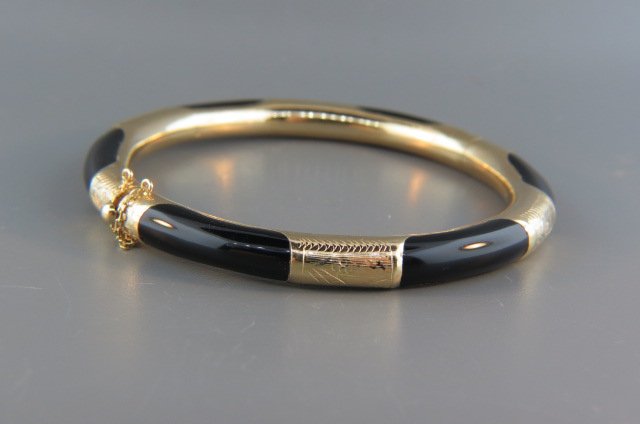 Black Jade & 14k Gold Bangle Bracelet, (1 of 3)