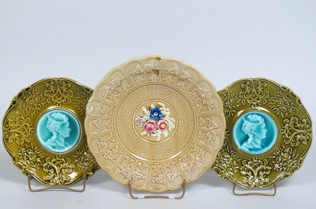 3 Majolica Pottery Plates, (1 of 3)