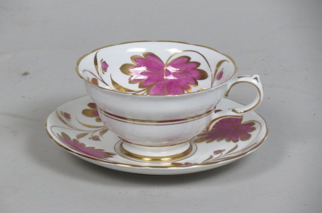 8 Spode Copeland "Culross" Cups & Saucers,: burgundy and gold floral, excellent.